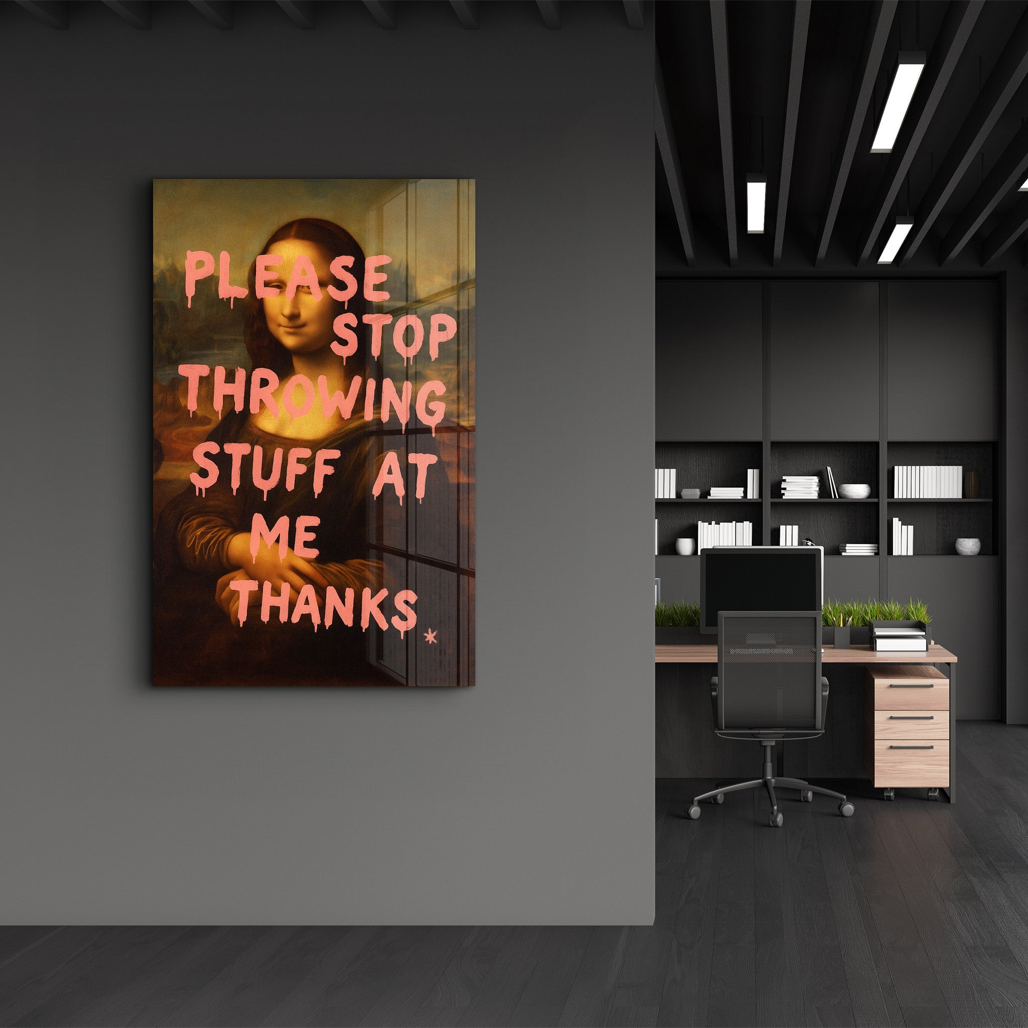 Please Stop Throwing Stuff at Me - Mona Sass Glass Wall Art