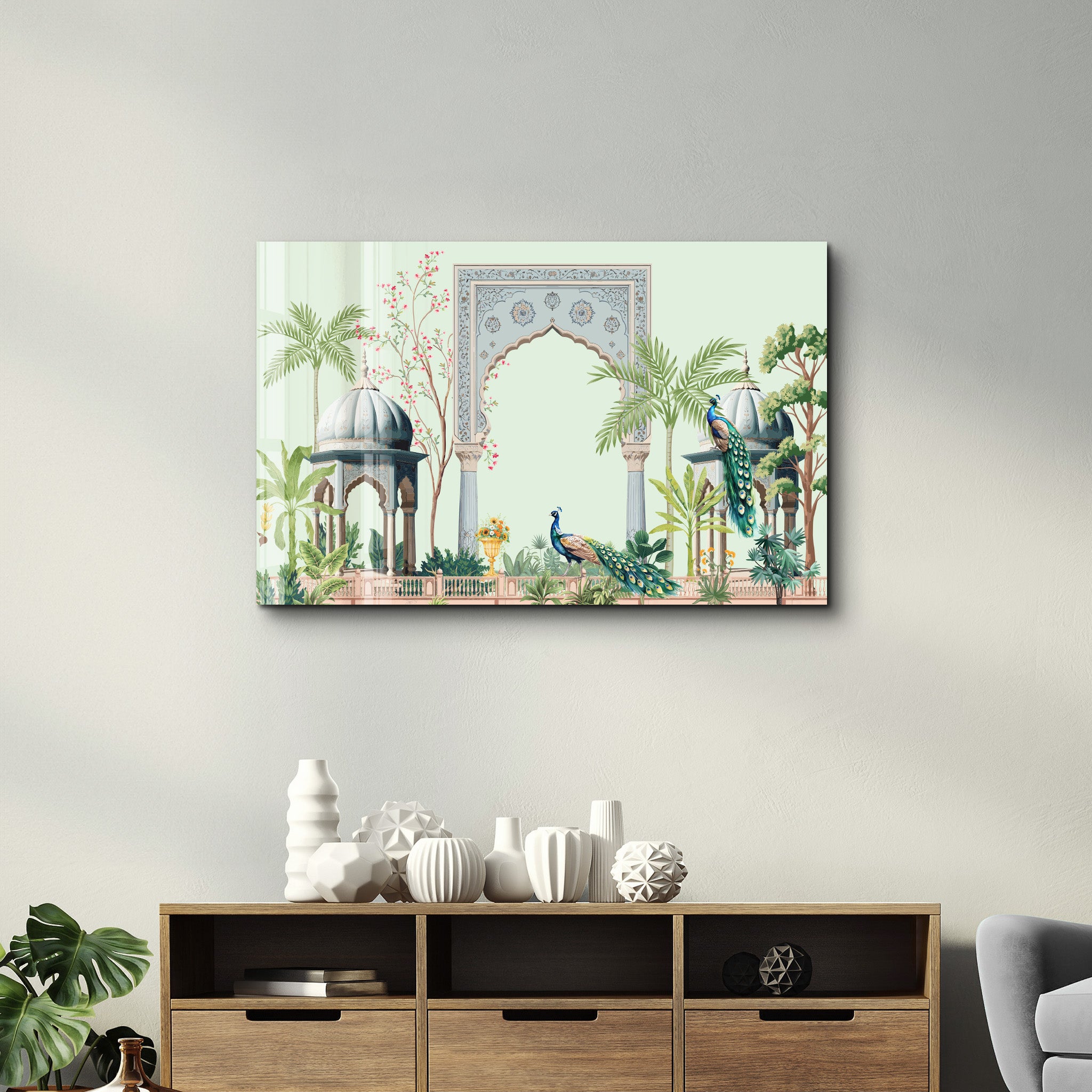 Royal Serenity – Peacock Garden Glass Wall Art