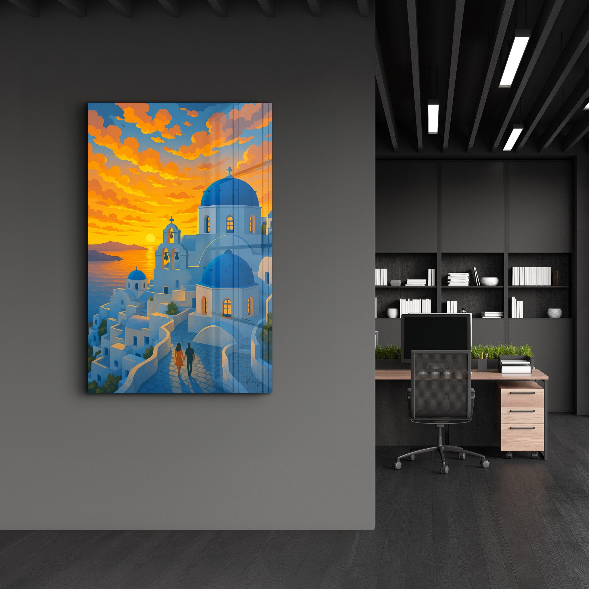 Santorini Sunset – Glass Wall Art by HMZ