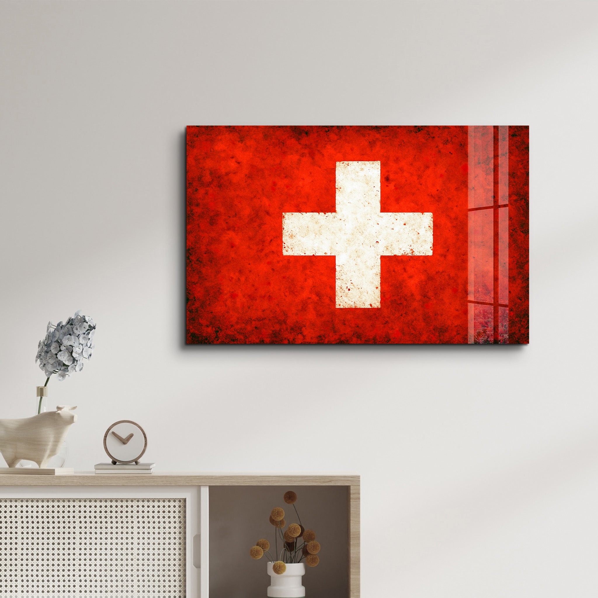 Switzerland Flag Splash - Glass Wall Art