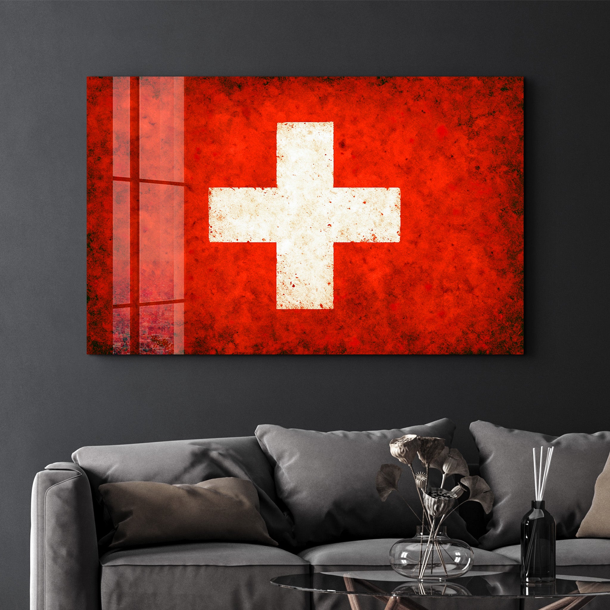 Switzerland Flag Splash - Glass Wall Art