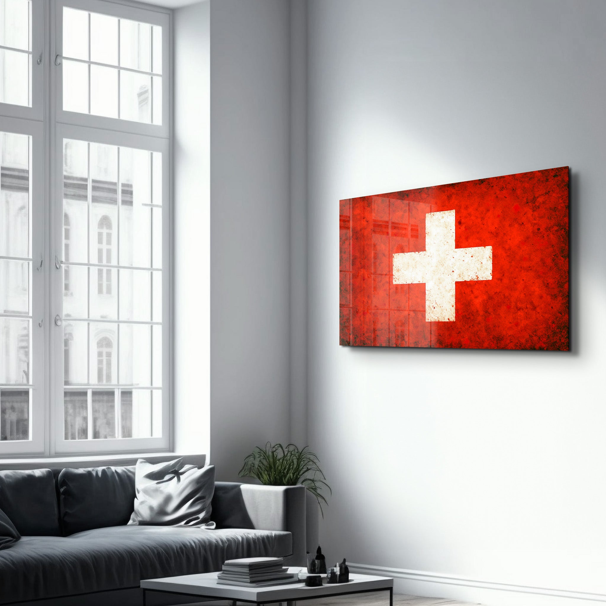 Switzerland Flag Splash - Glass Wall Art