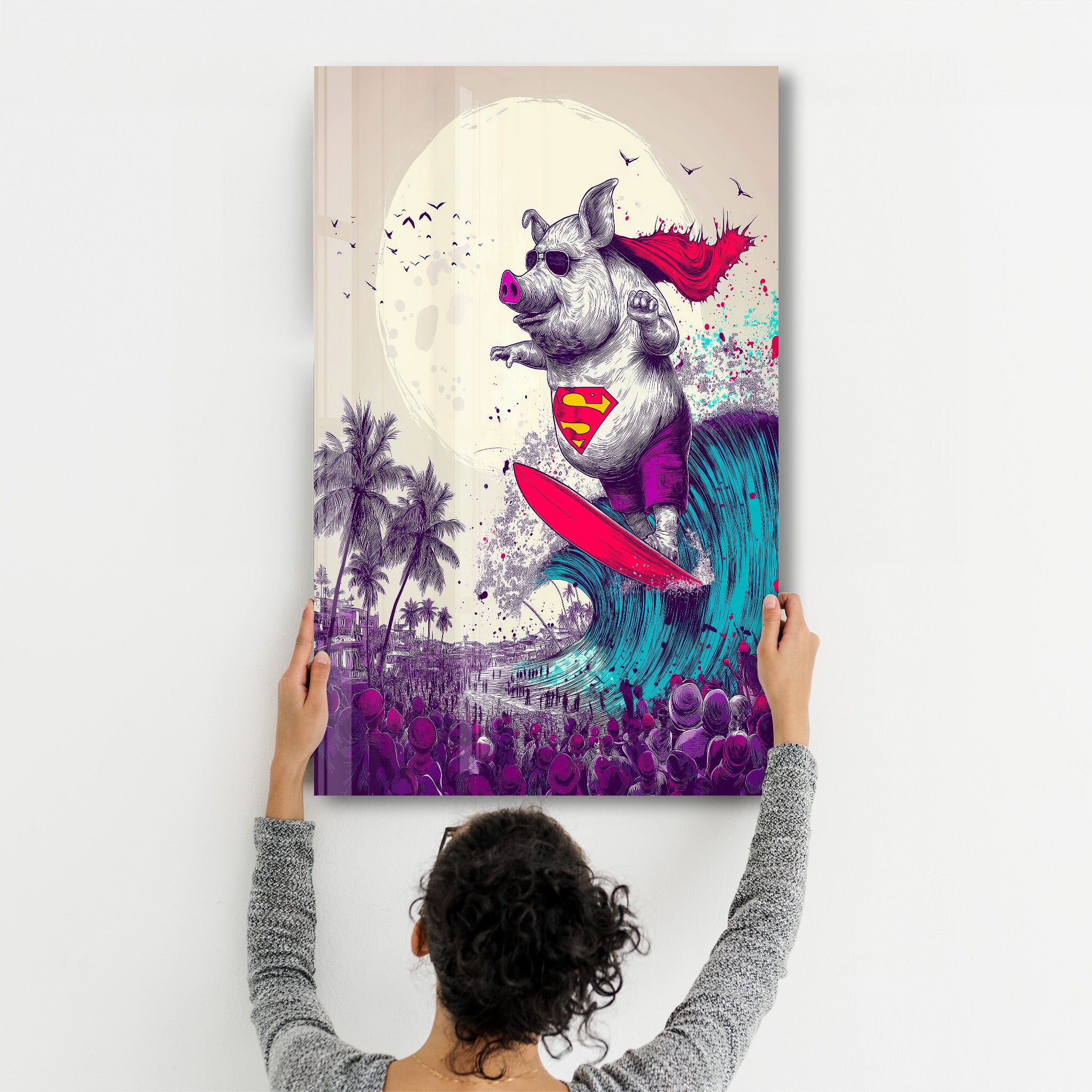 The Swine Surfer – Glass Wall Art