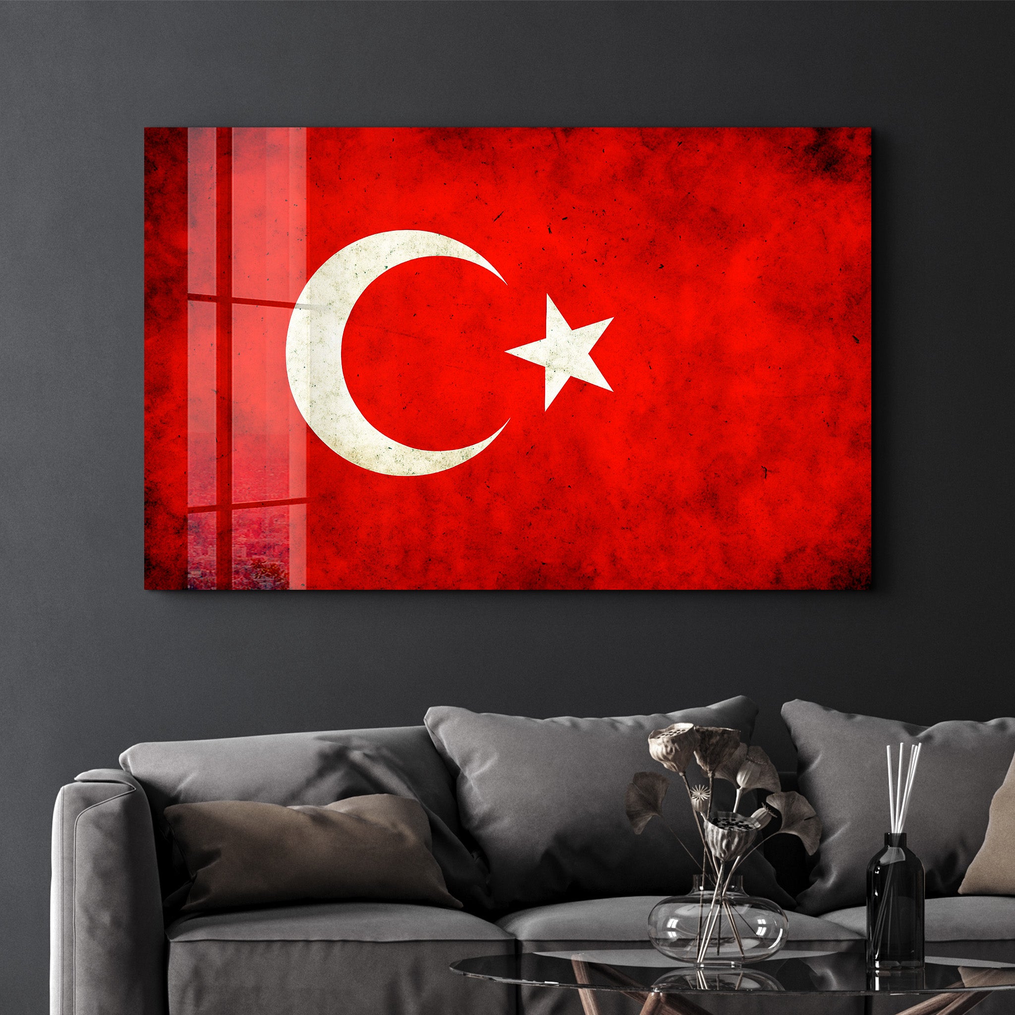 Turkish Flag Splash - Glass Wall Art