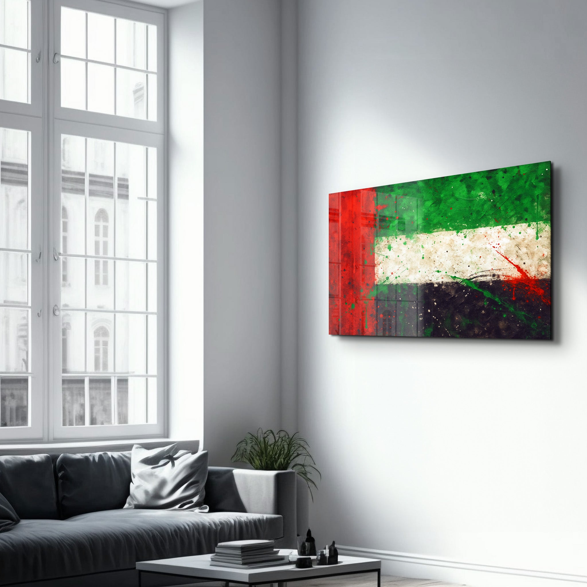 UAE Flag Splash - Glass Wall Art