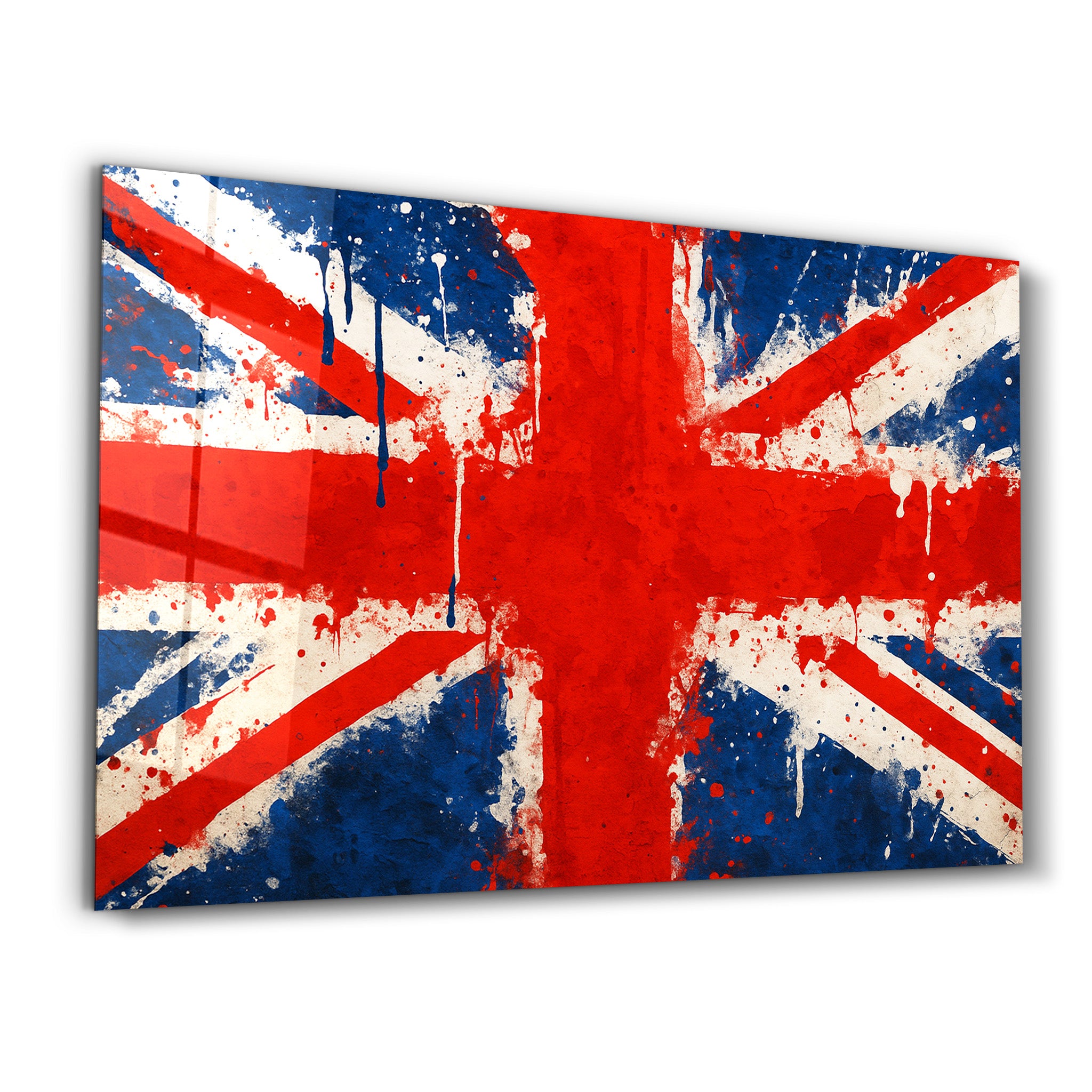 UK Flag Splash - Glass Wall Art
