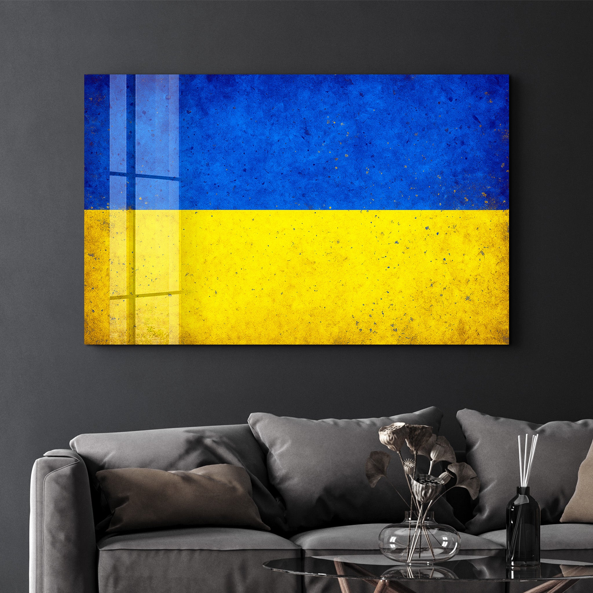 Ukrainian Flag Splash - Glass Wall Art