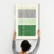 Vertical Lines & Green Blocks - Glass Wall Art