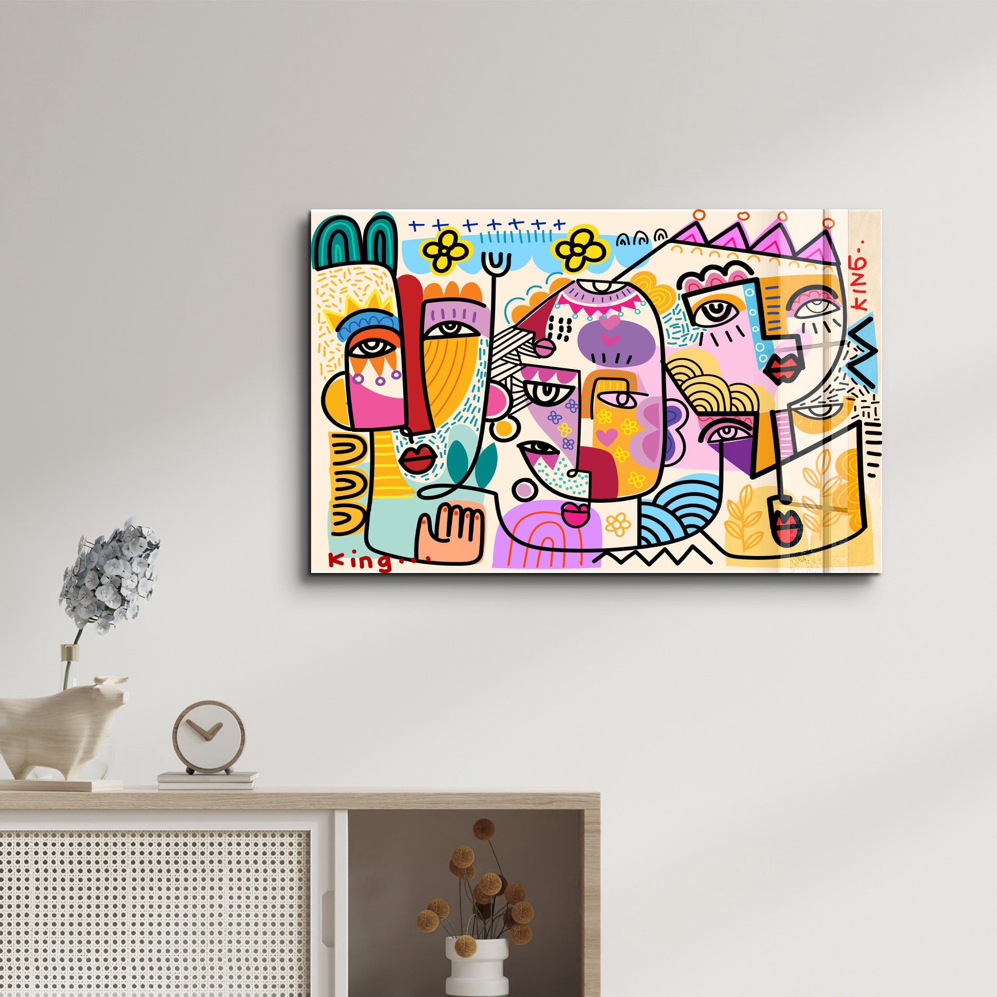 Vibrant Faces in Pop Abstract - Glass Wall Art