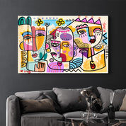 Vibrant Faces in Pop Abstract - Glass Wall Art