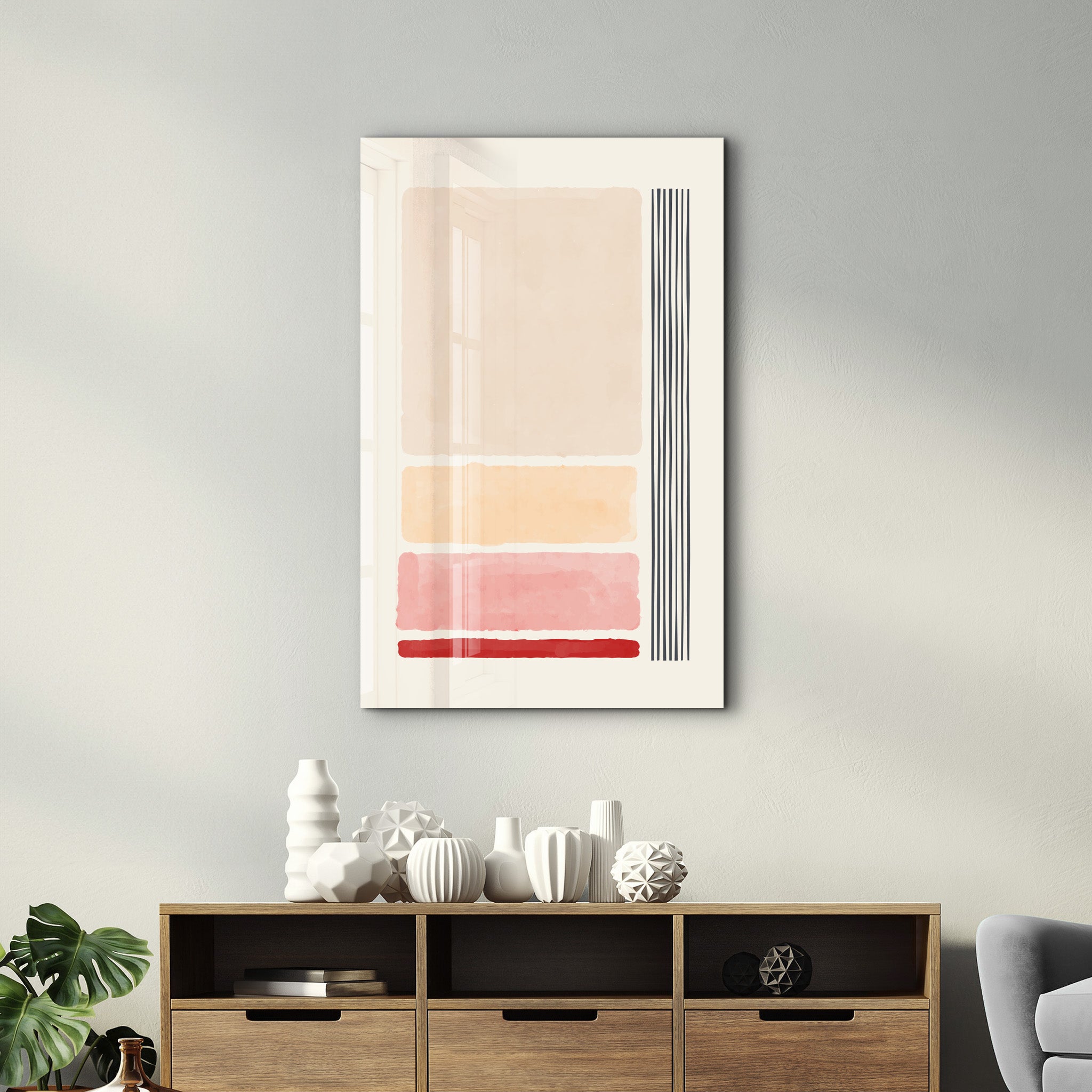 Warm Gradient Blocks with Lines - Glass Wall Art