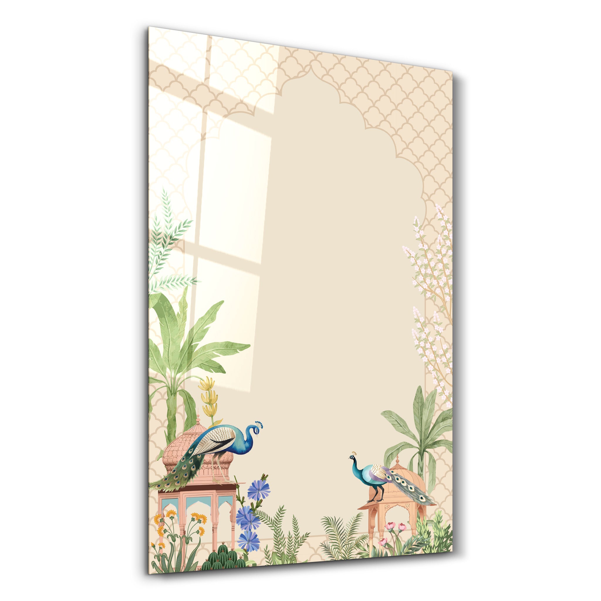 Artdesigna glass wall art titled "Whispers of the Courtyard" featuring intricate glass design with soft, elegant patterns.