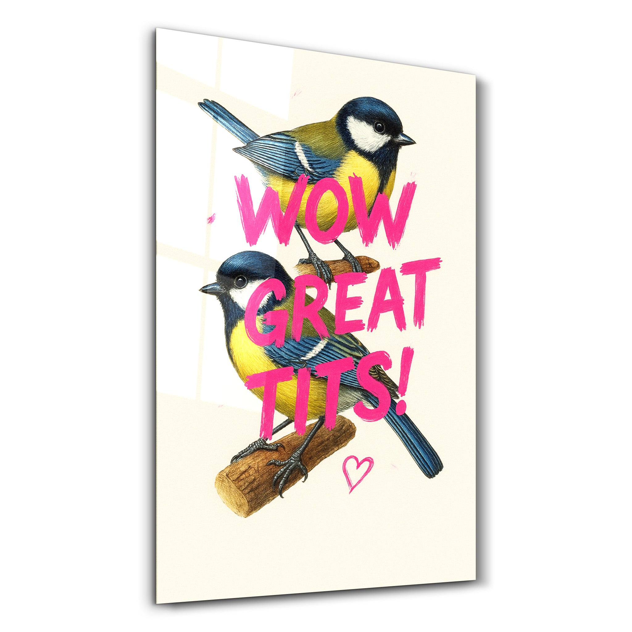 Wow, Great Tits! - Cheeky Bird Glass Wall Art