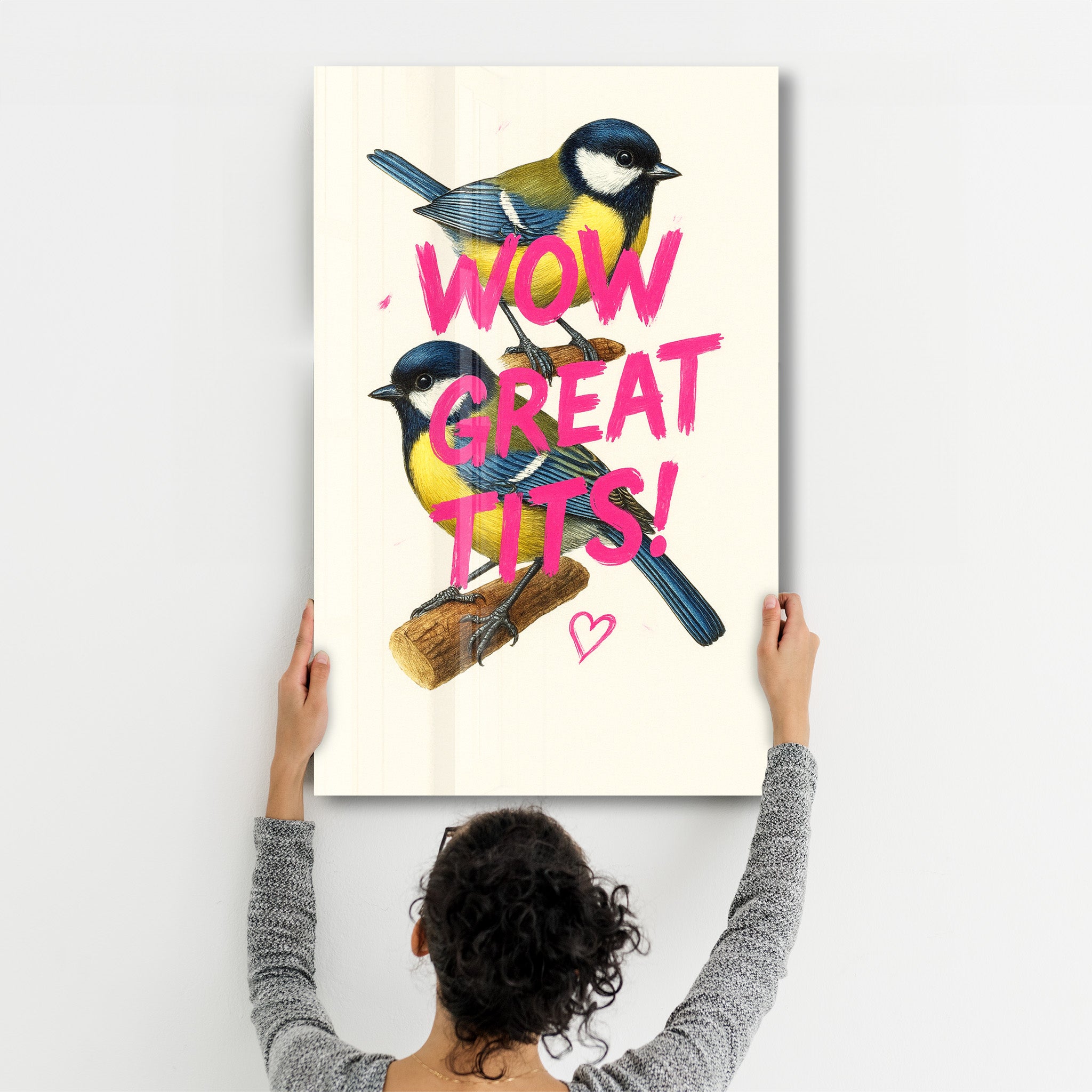Wow, Great Tits! - Cheeky Bird Glass Wall Art
