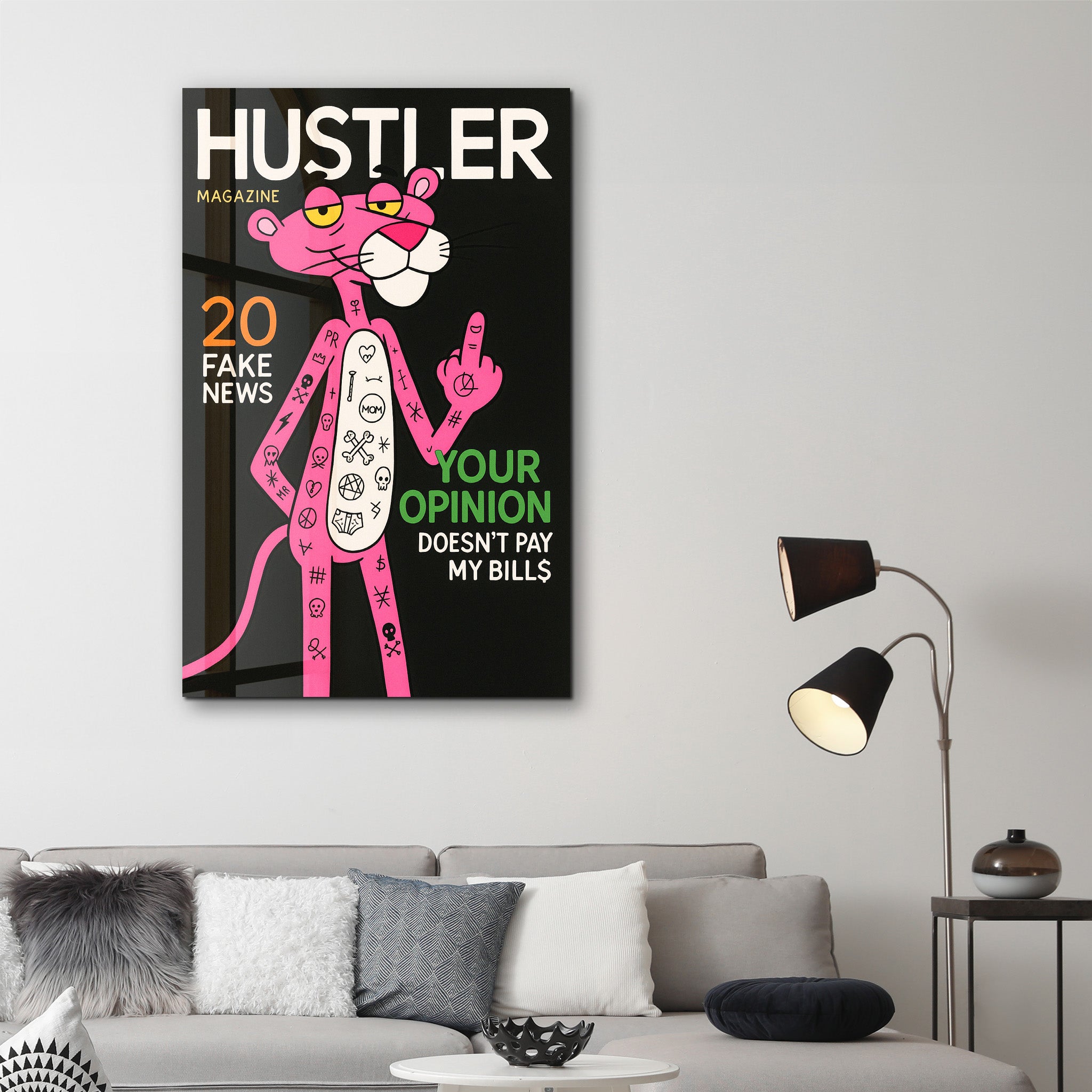 Your Opinion Doesn’t Pay My Bills - Hustler Panther Glass Wall Art