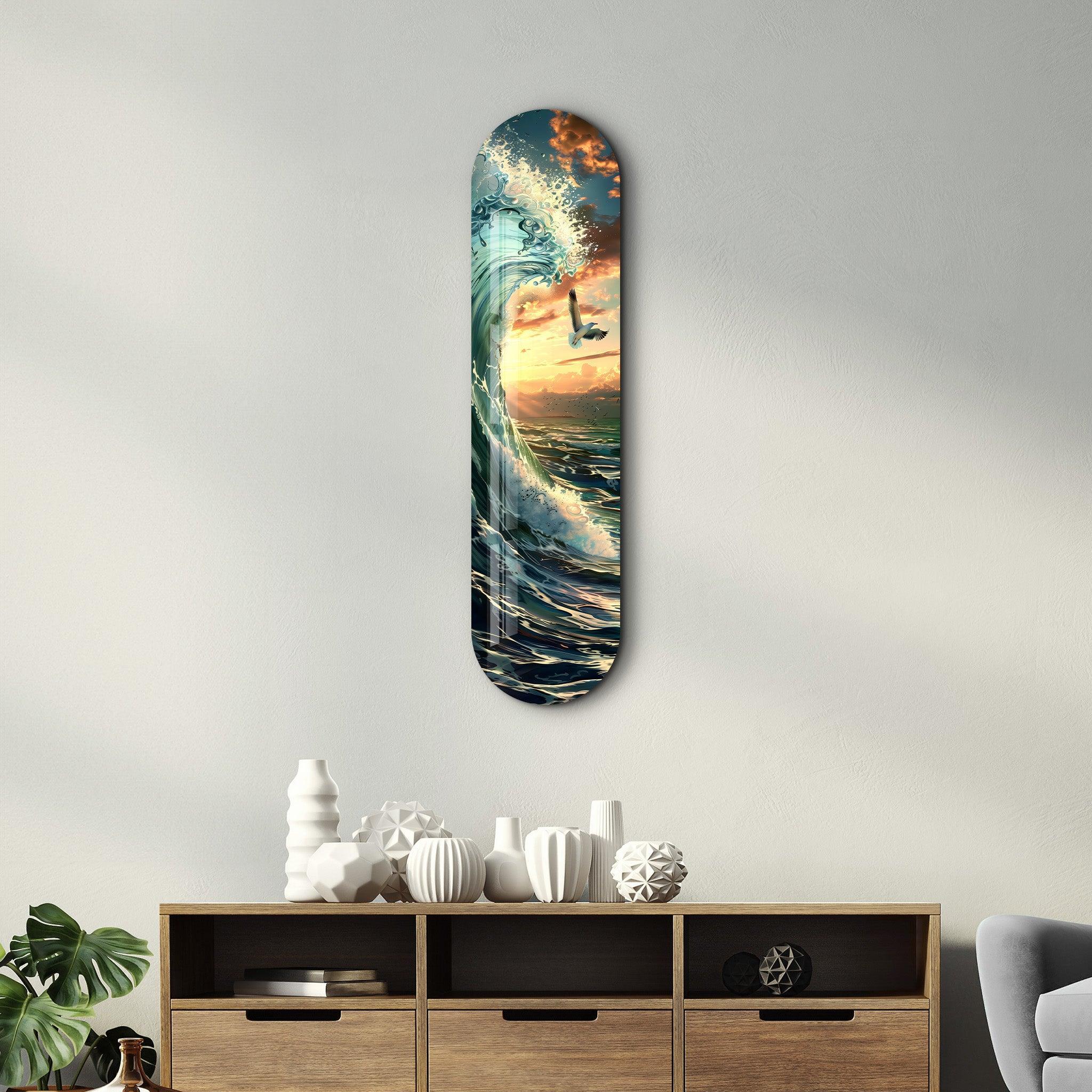 Sea Gull and Ocean V2 | Glass Wall Art - Artdesigna