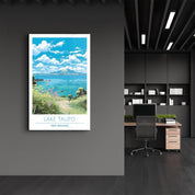 Lake Taupo New Zealand-Travel Posters | Glass Wall Art - Artdesigna