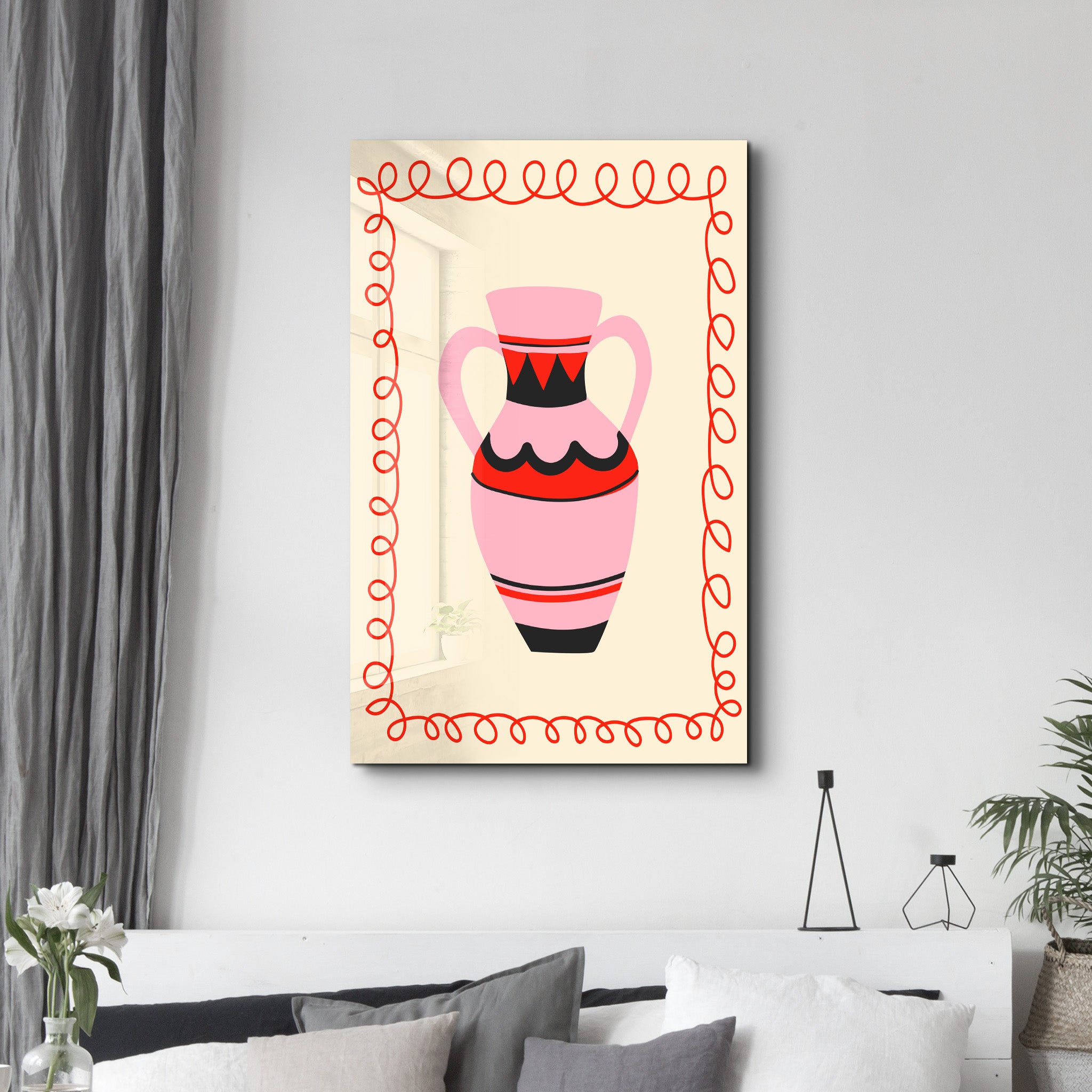 Pink Amphora | Glass Wall Art