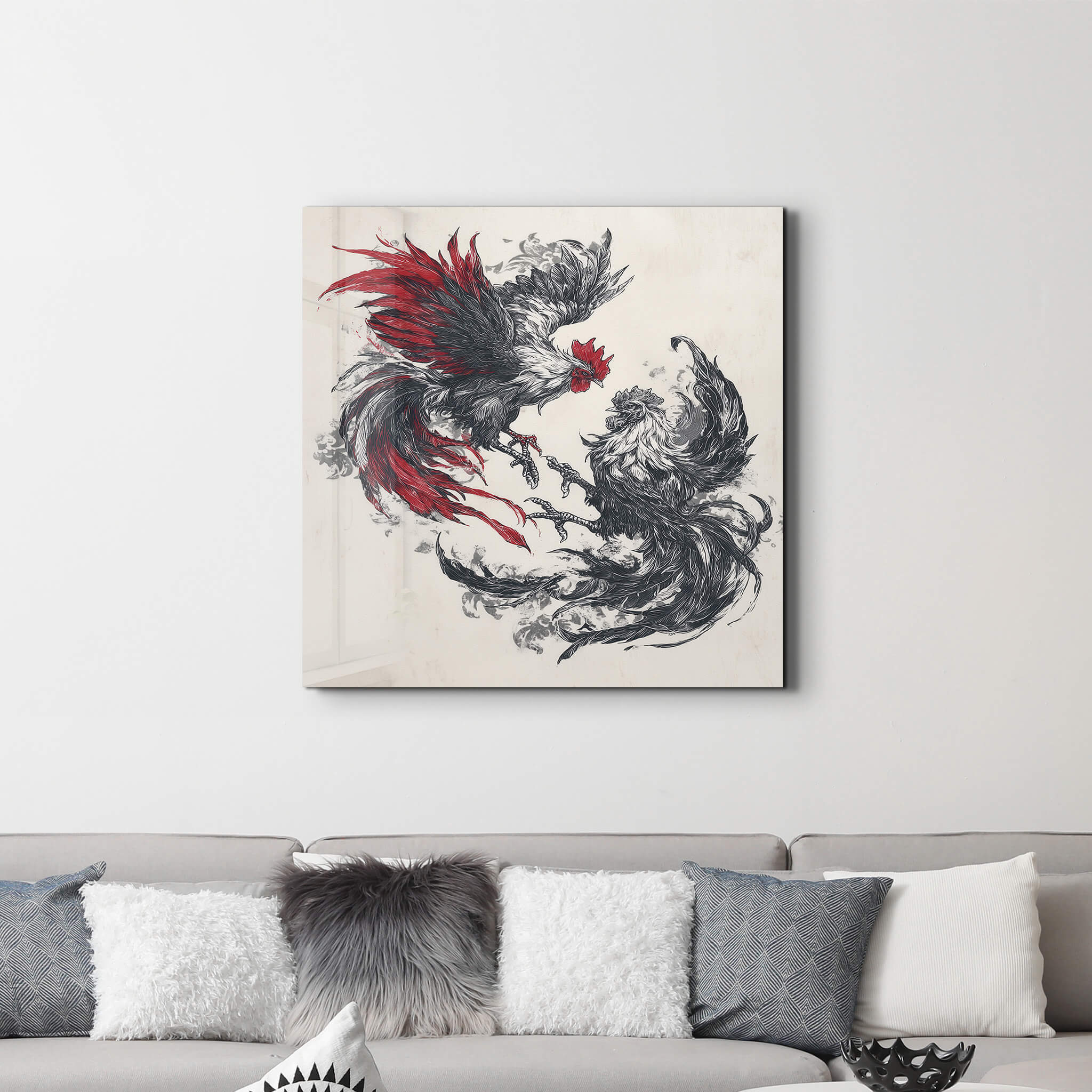 Cockfight | Glass Wall Art
