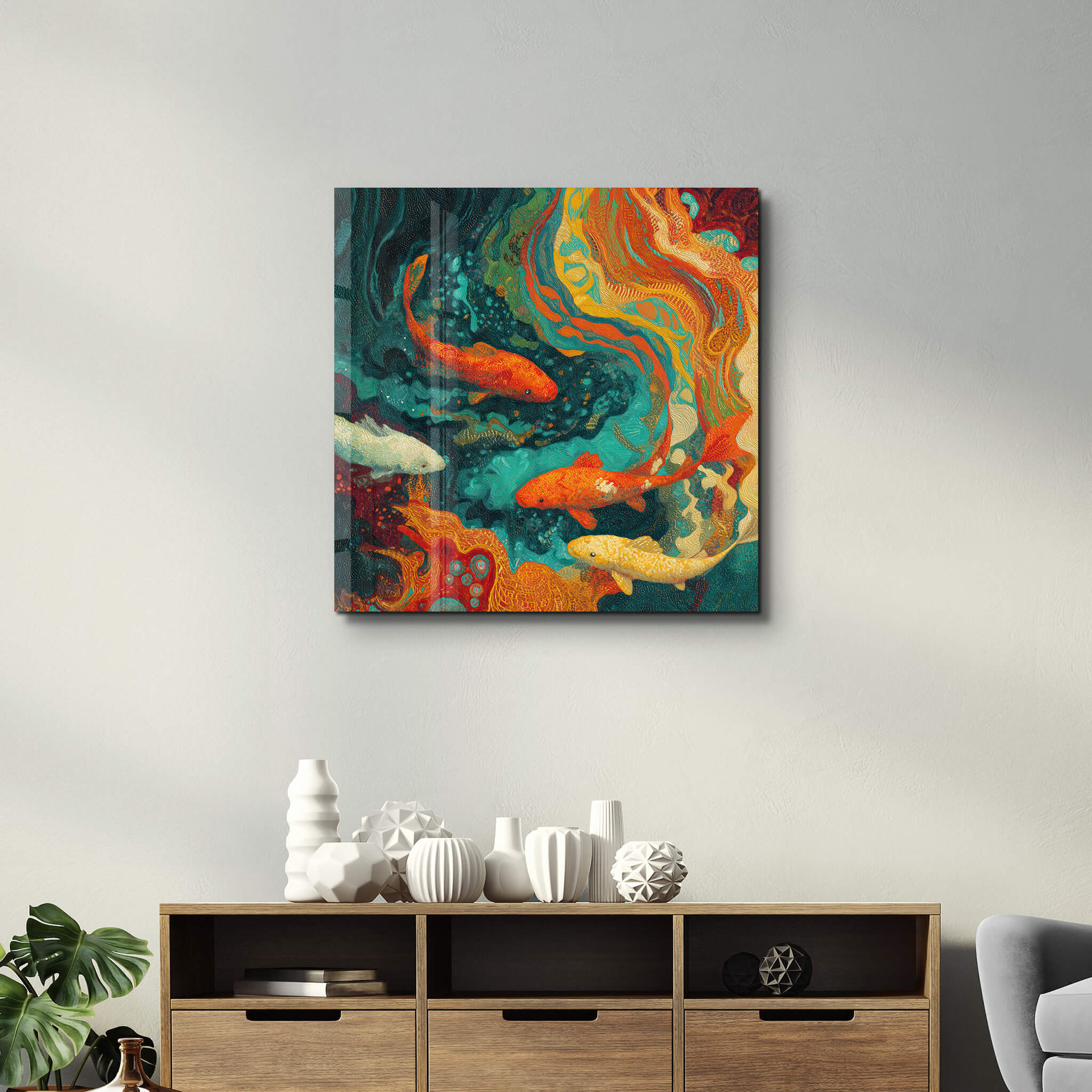 Koi Lake | Glass Wall Art