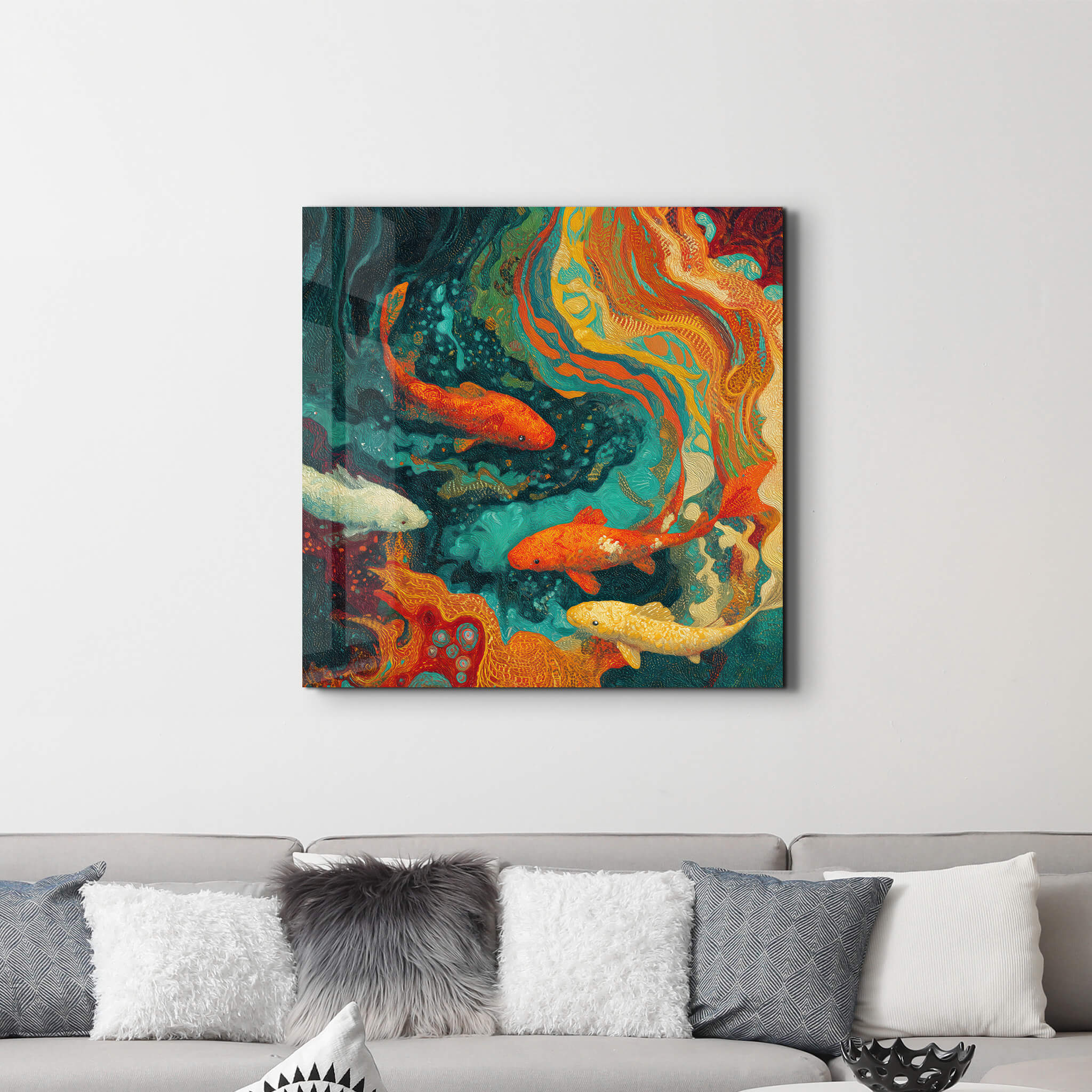Koi Lake | Glass Wall Art