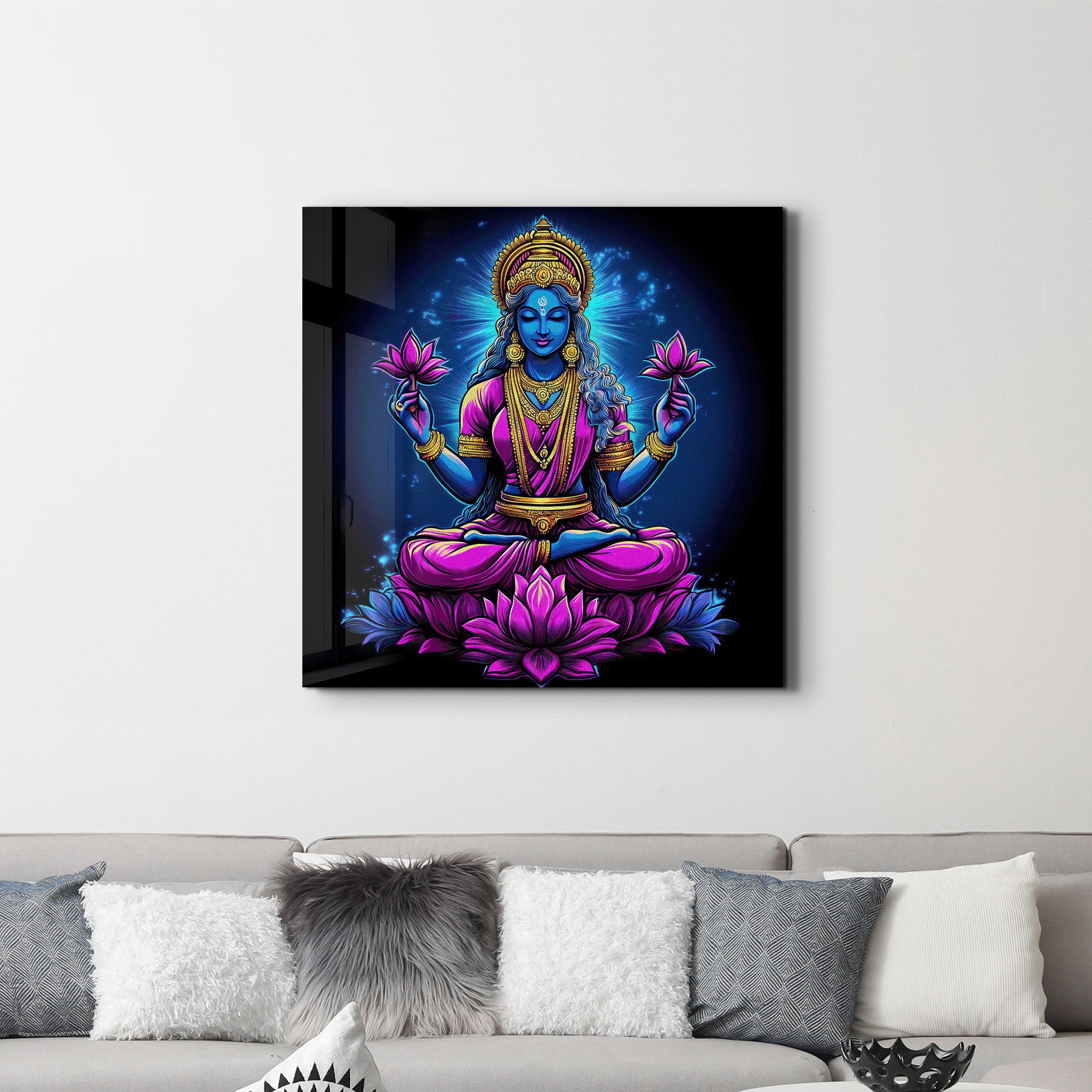 Lakshmi Goddess of Wealth | Glass Wall Art