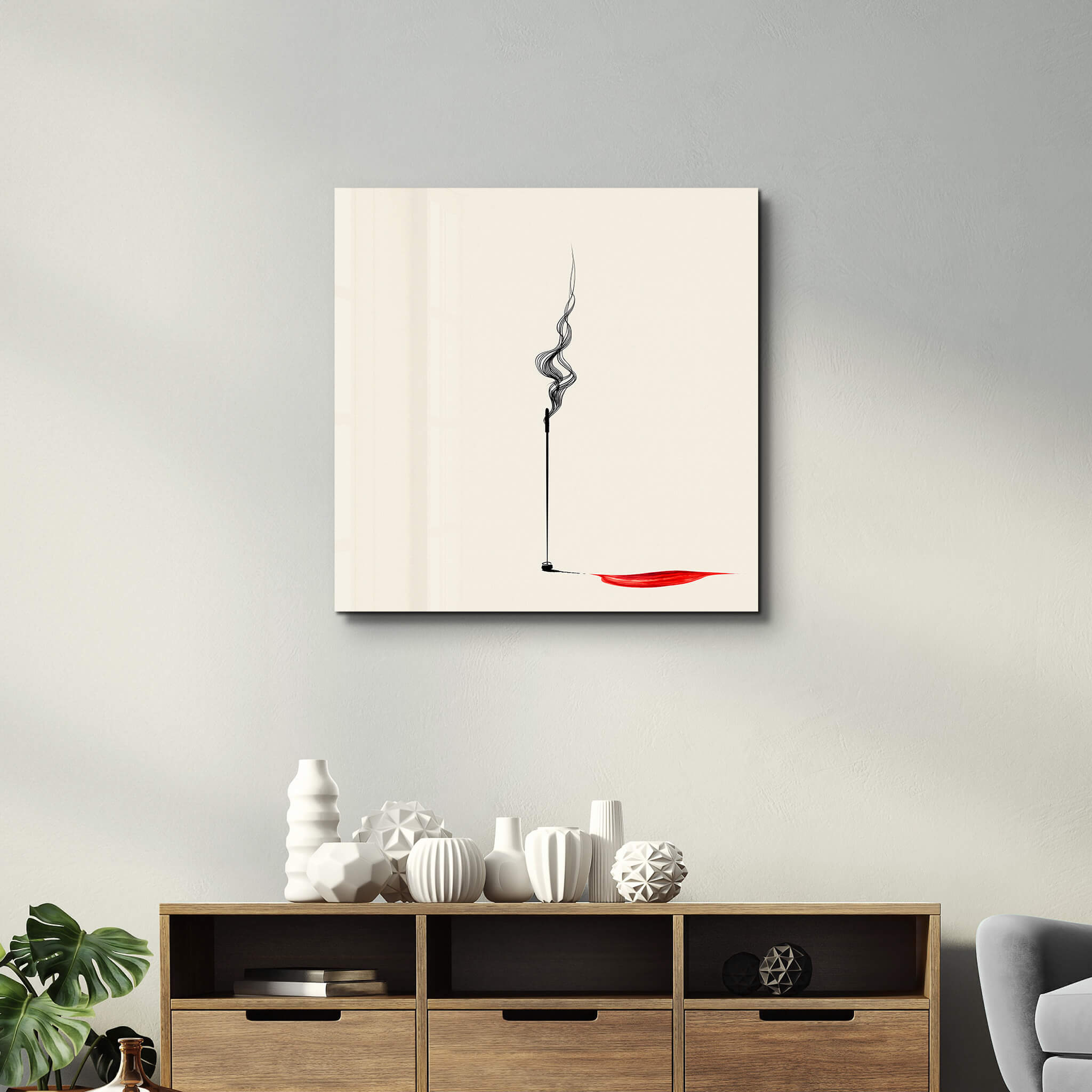 Glass wall art by Artdesigna featuring a silent flow-reverse shadow design, showcasing modern abstract glass artwork.