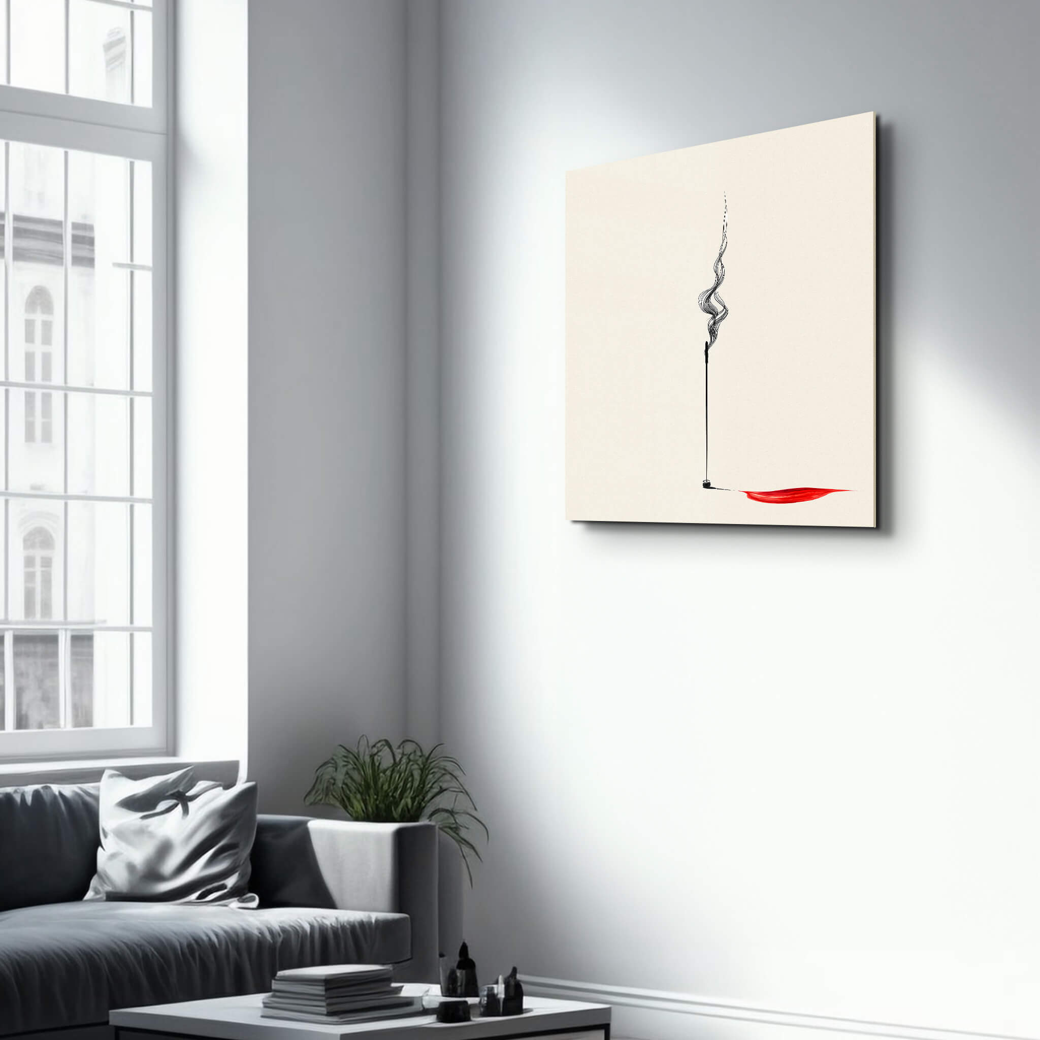 Artdesigna glass wall art featuring a Silent Flow-Reverse Shadow design in a 16x16 inch square, showcasing abstract glass artwork.