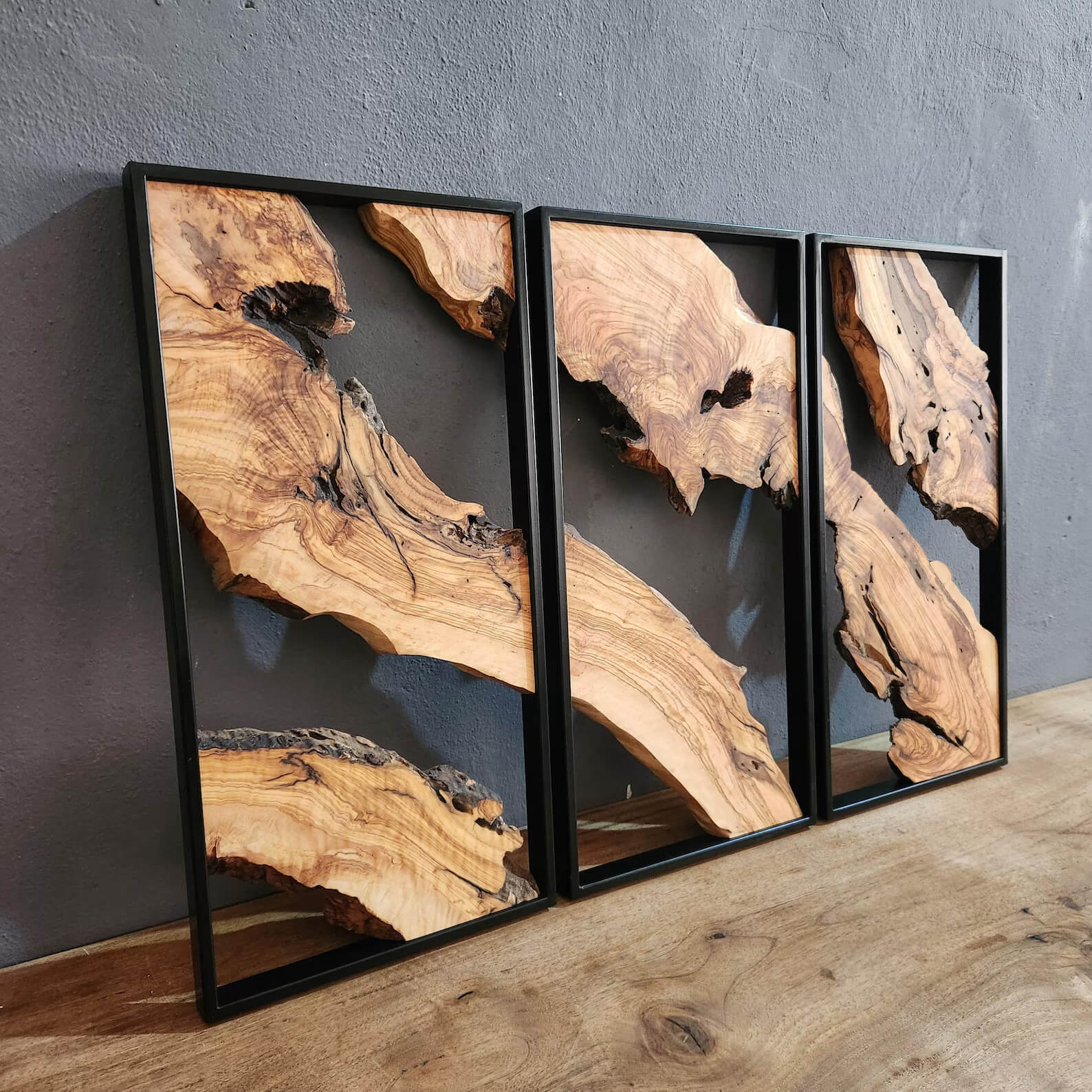 Olive Wood & Metal Wall Art - Handmade Wooden Wall Sculptures