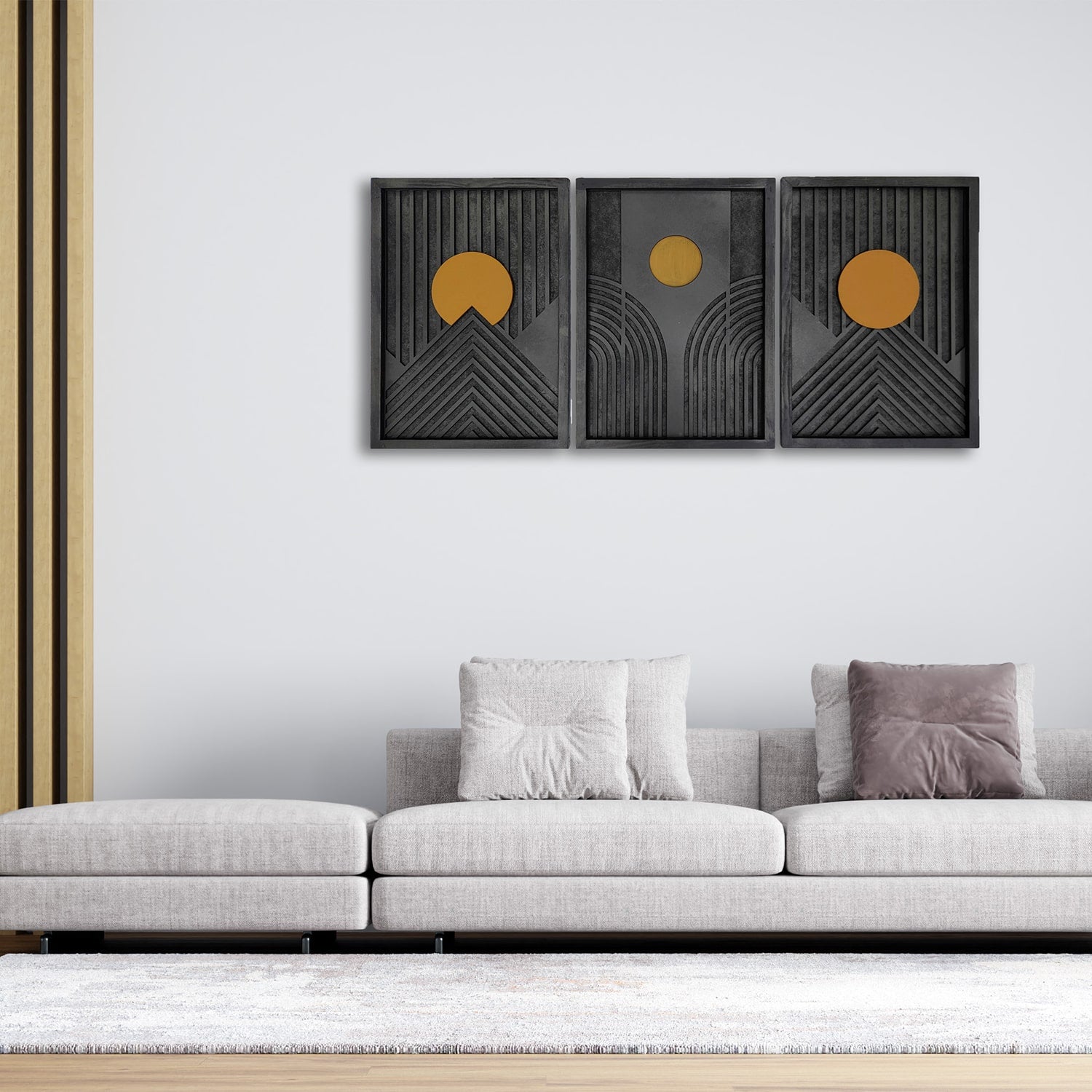 Golden Horizon Wooden Wall Art – Trio