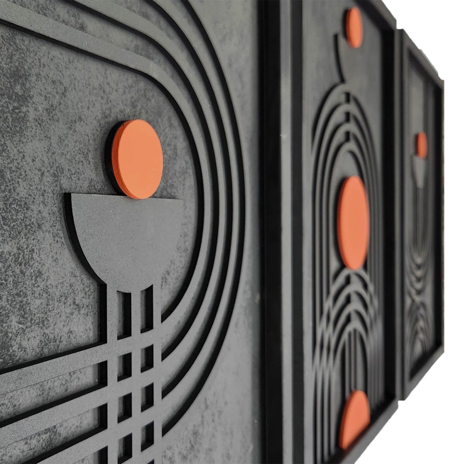 Modern Geometric Wooden Wall Art with Orange Accents – Trio