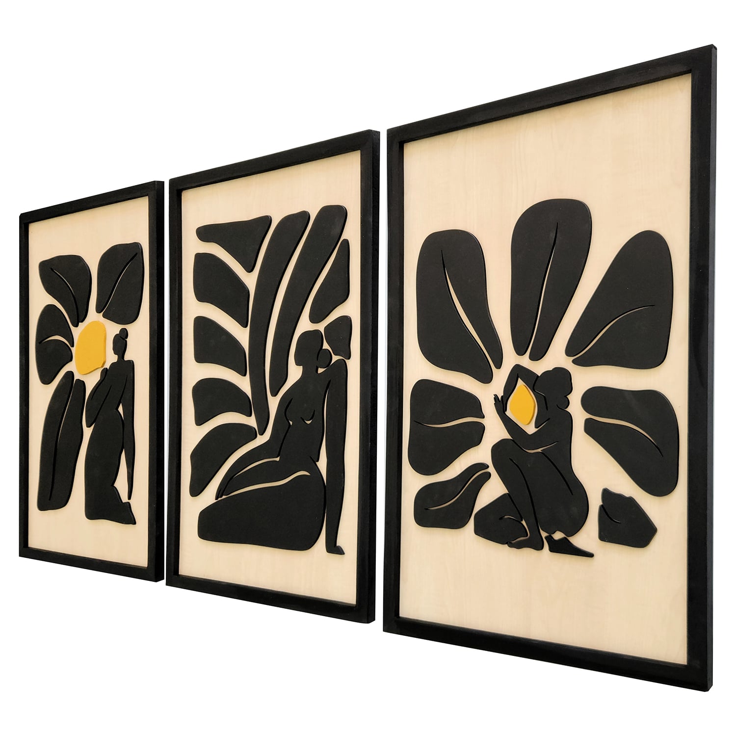 Abstract Feminine Silhouette Wooden Wall Art – Trio