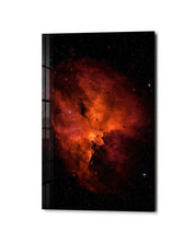 Orange Cloud glass wall art by Artdesigna featuring vibrant orange hues and cloud design on clear glass background.
