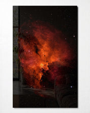 Orange Cloud glass wall art by Artdesigna featuring vibrant orange cloud design on clear glass panel.