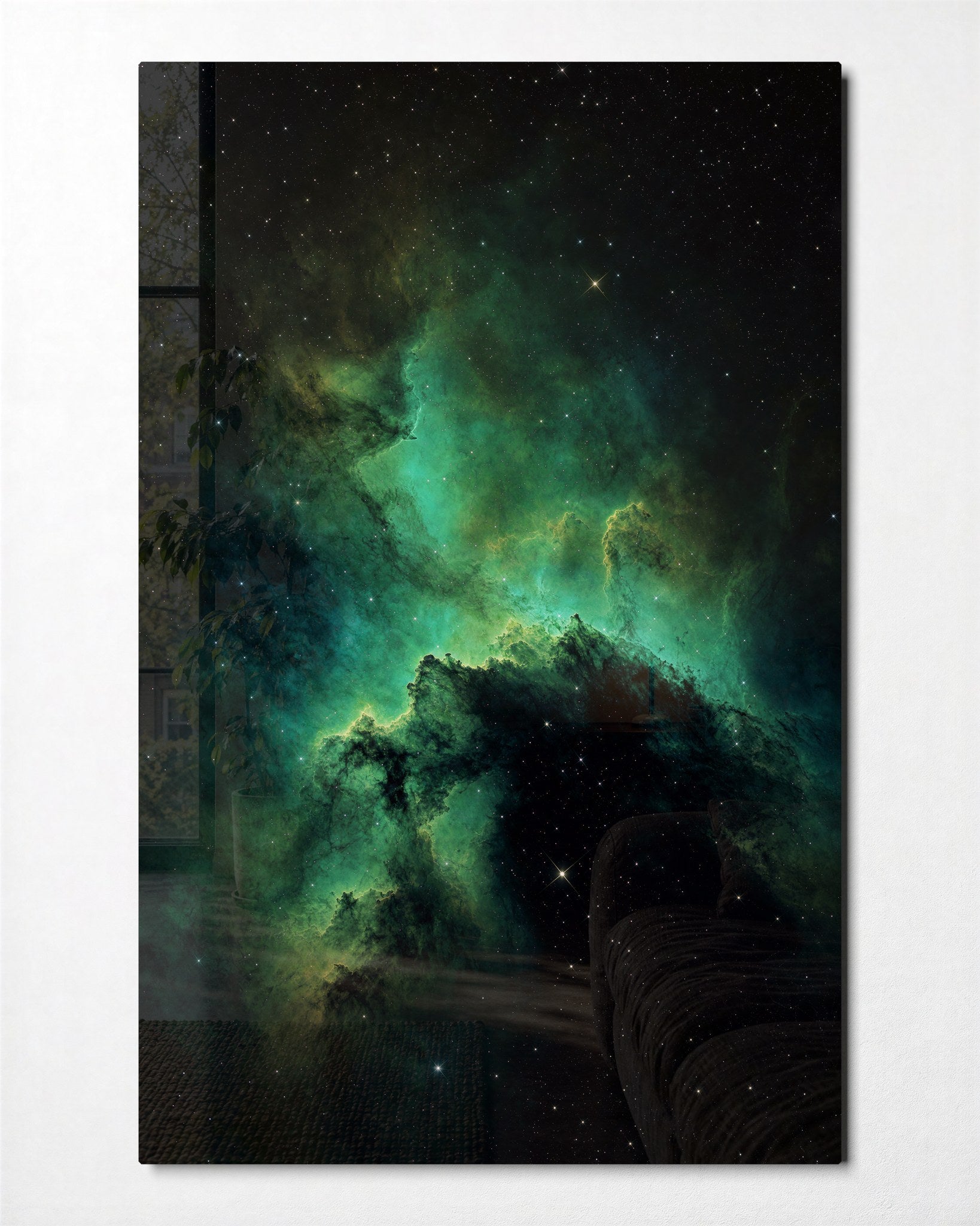 Emerald Cloud glass wall art by Artdesigna, front view