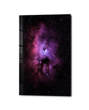 Pink Haze open sky glass wall art by Artdesigna featuring vibrant pink and blue abstract sky design.