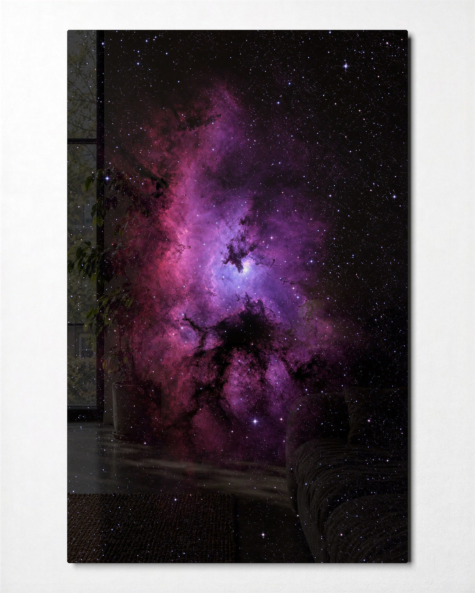 Pink Haze Open Sky glass wall art by Artdesigna featuring a vibrant pink and blue abstract design on a glass panel.