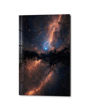 Milky Way Orange glass wall art by Artdesigna featuring vibrant orange hues and abstract galaxy-inspired design.