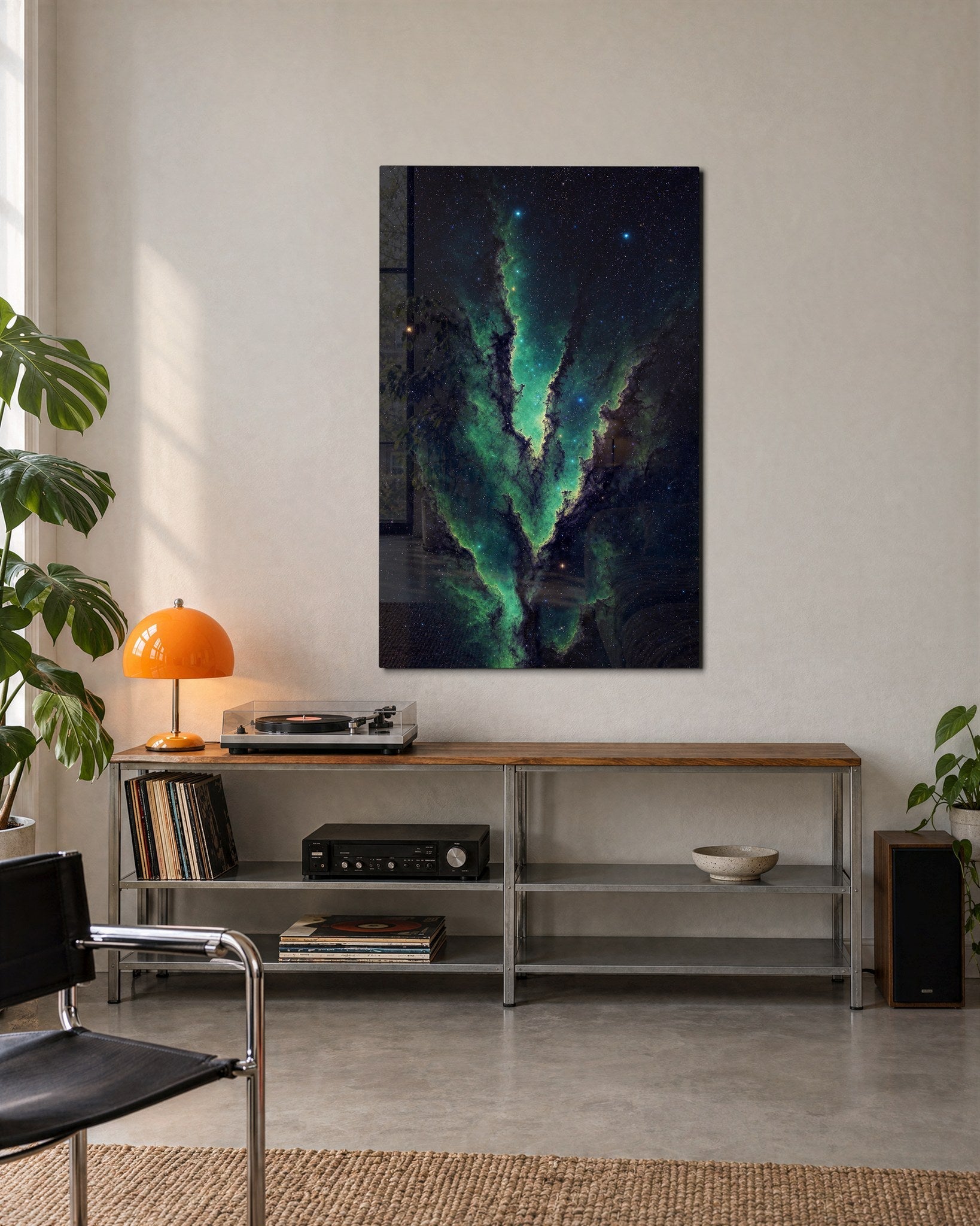 Elegant emerald green glass wall art by Artdesigna, showcasing abstract design perfect for modern interior decor.