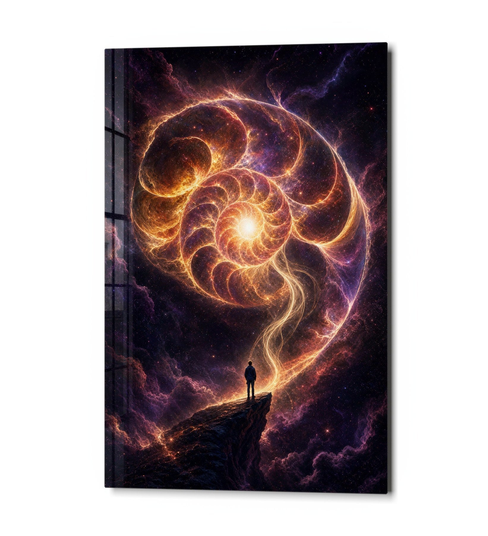 Artdesigna Beneath the Swirl glass wall art featuring intricate swirling patterns on clear glass surface.