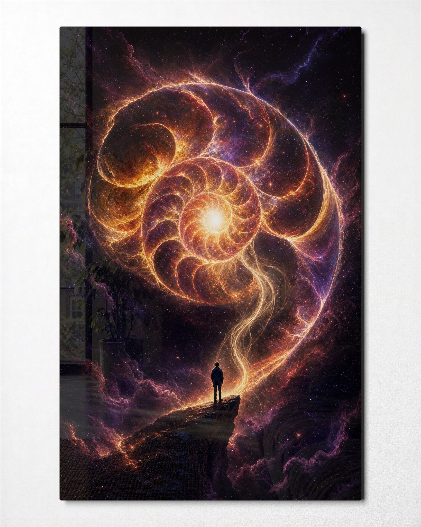 Artdesigna glass wall art titled "Beneath the Swirl" featuring vibrant, swirling glass design perfect for wall decoration.