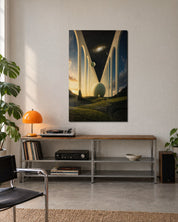 Elegant Pale Colonnade glass wall art by Artdesigna displayed on a modern living room wall.