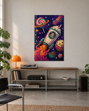 Colorful Candy Sky Voyage glass wall art by Artdesigna showcasing vibrant, abstract design suitable for modern interior decor.