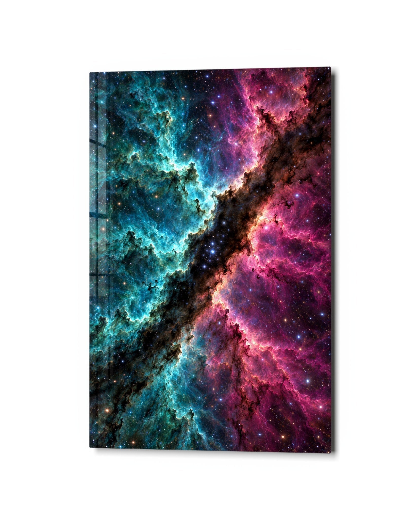 Divided Galaxy glass wall art by Artdesigna, studio view