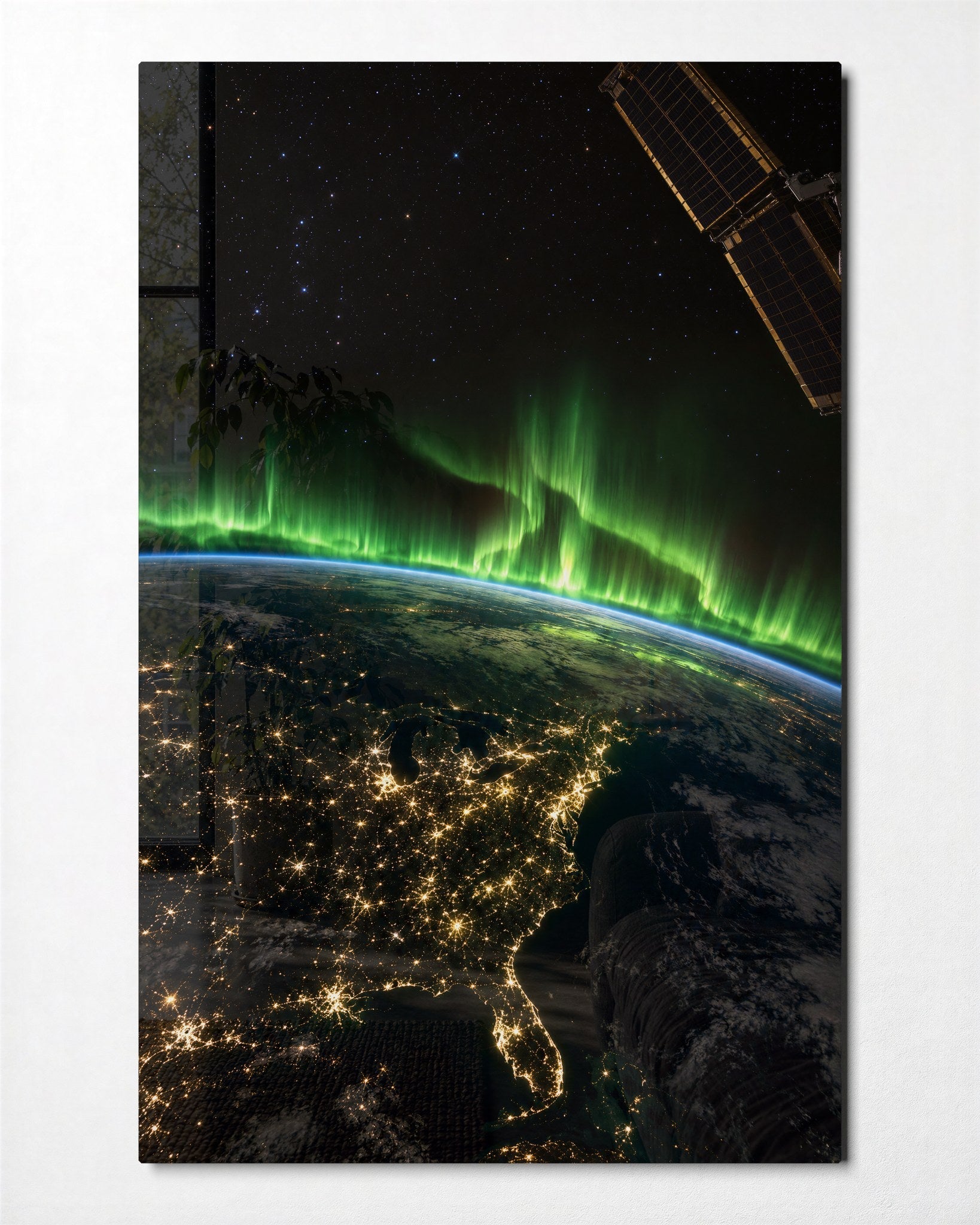 Artdesigna Light Along the Curve glass wall art featuring colorful, curved glass panels mounted on a wall.