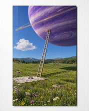 Climb Toward a Purple World glass wall art by Artdesigna, front view