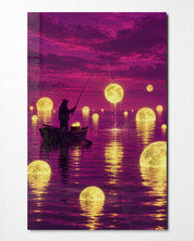 Night Angler glass wall art by Artdesigna featuring a detailed aquatic scene on clear glass.
