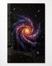 Pink spiral glass wall art by Artdesigna featuring flowing, abstract glass arms with vibrant pink hues.