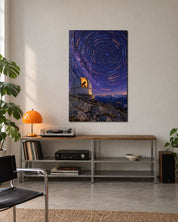Glass wall art featuring domes and star circles by Artdesigna, displayed on a modern interior wall.