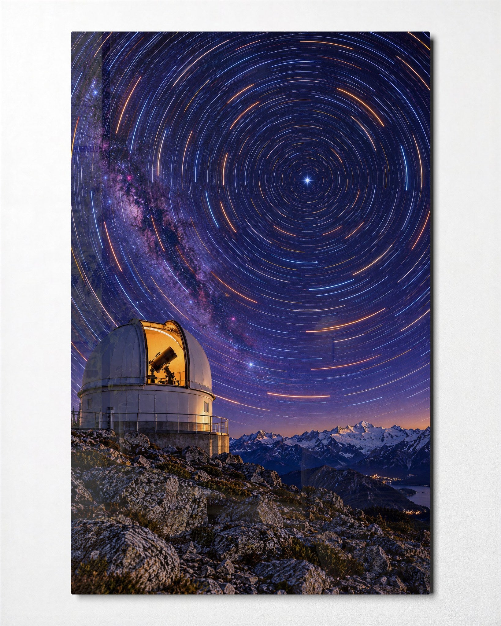 Glass wall art featuring domes and star circles by Artdesigna, showcasing intricate glass design with geometric shapes and reflective surfaces